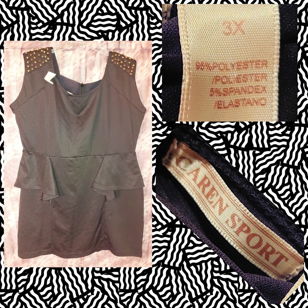 Caren Sport brand Blk w/Goldtone Studs Soft Knit Tank Bodycon Dress Jrs Plus 3X